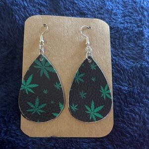 Black and Green weed Leaf Pattern Earrings